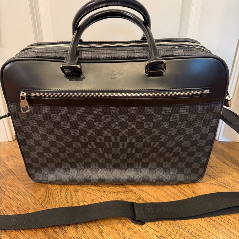 Louis Vuitton Black Damier Graphite Porte- Documents Briefcase with Leather Trim